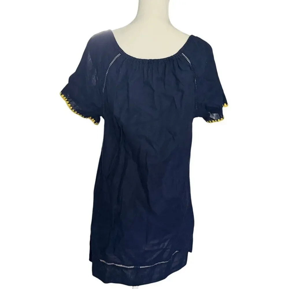 J. Crew Navy Blue Linen Cotton Blend Dress Coverup Size Small